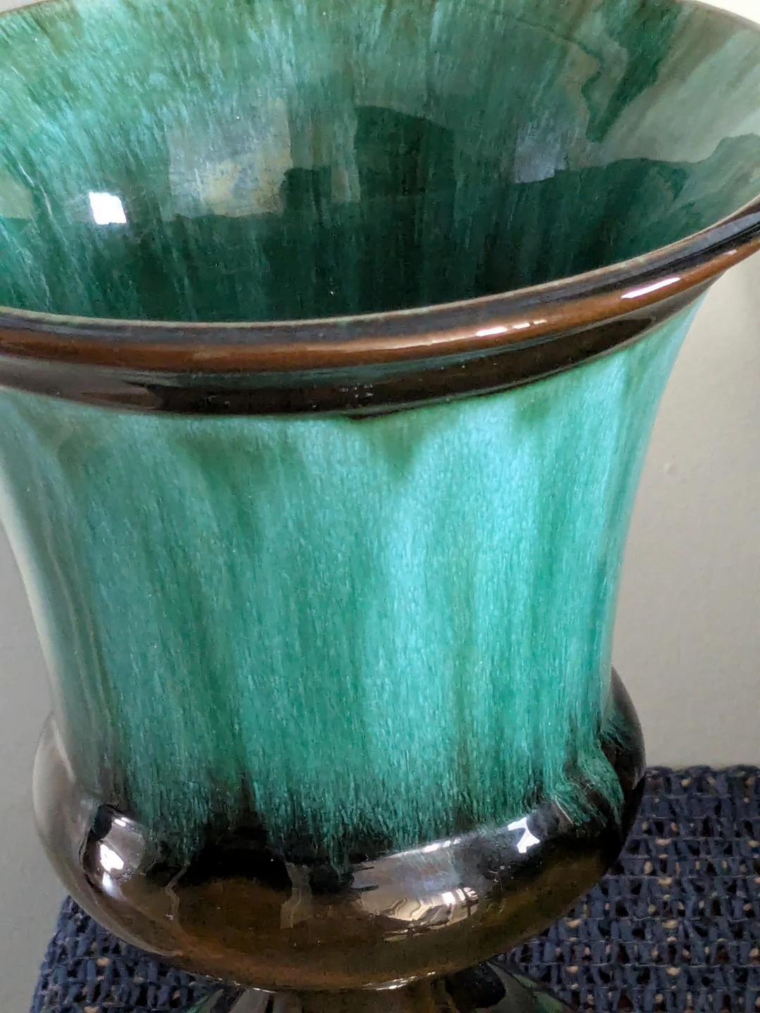 Large Teal and Brown Glazed Urn Vase - photo 4
