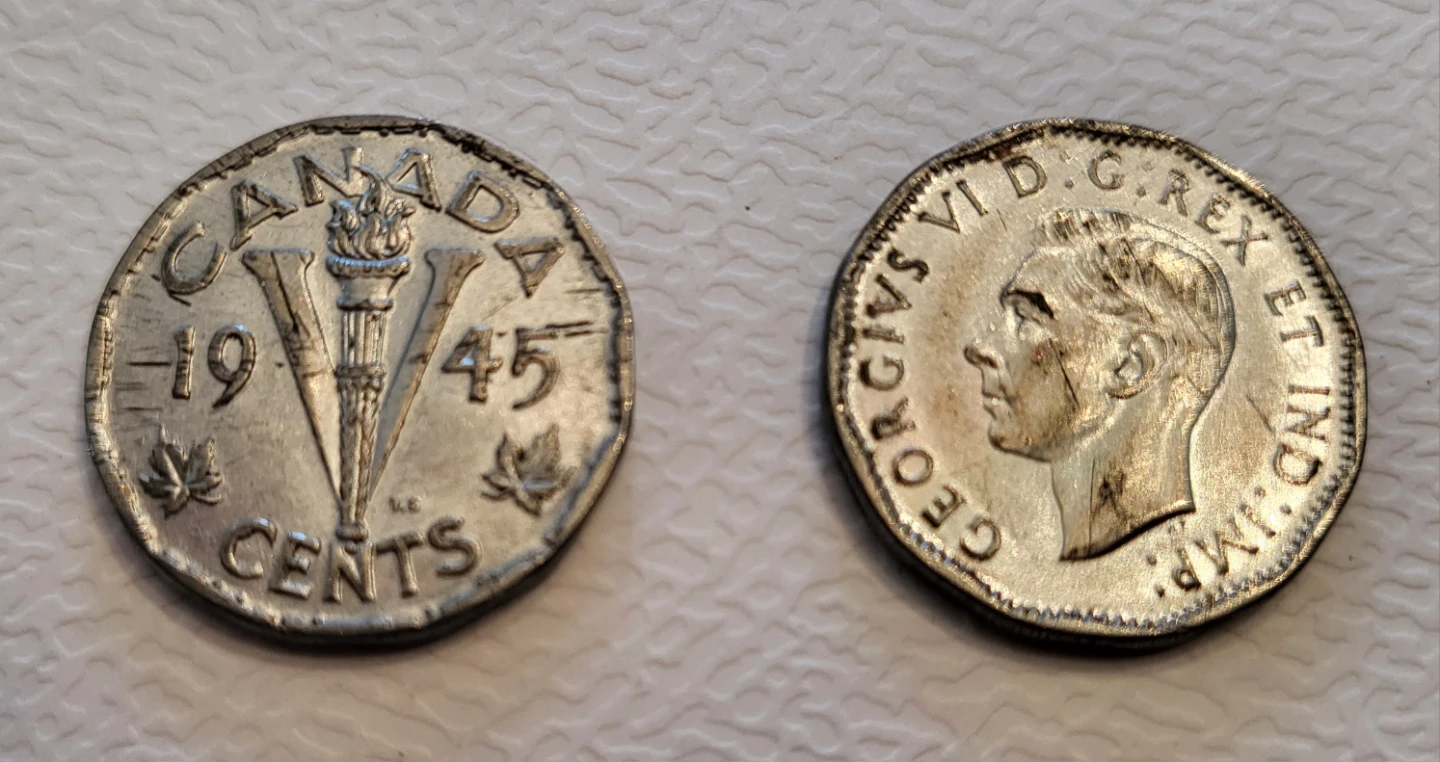 Vintage 1945 Canadian 5 Cent Coin
