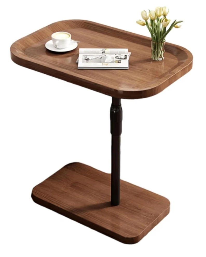 Adjustable Walnut C-Shaped End Table
