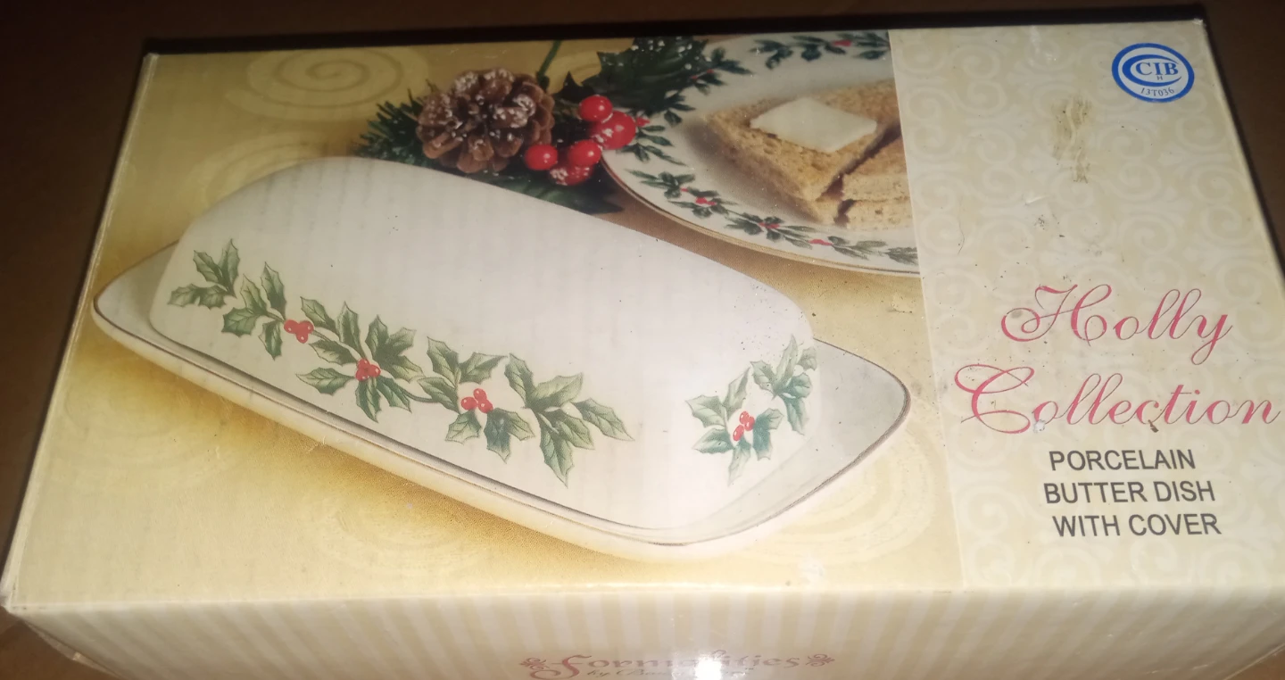 Porcelain Butter Dish with Cover Holly Collection Baum Bros.