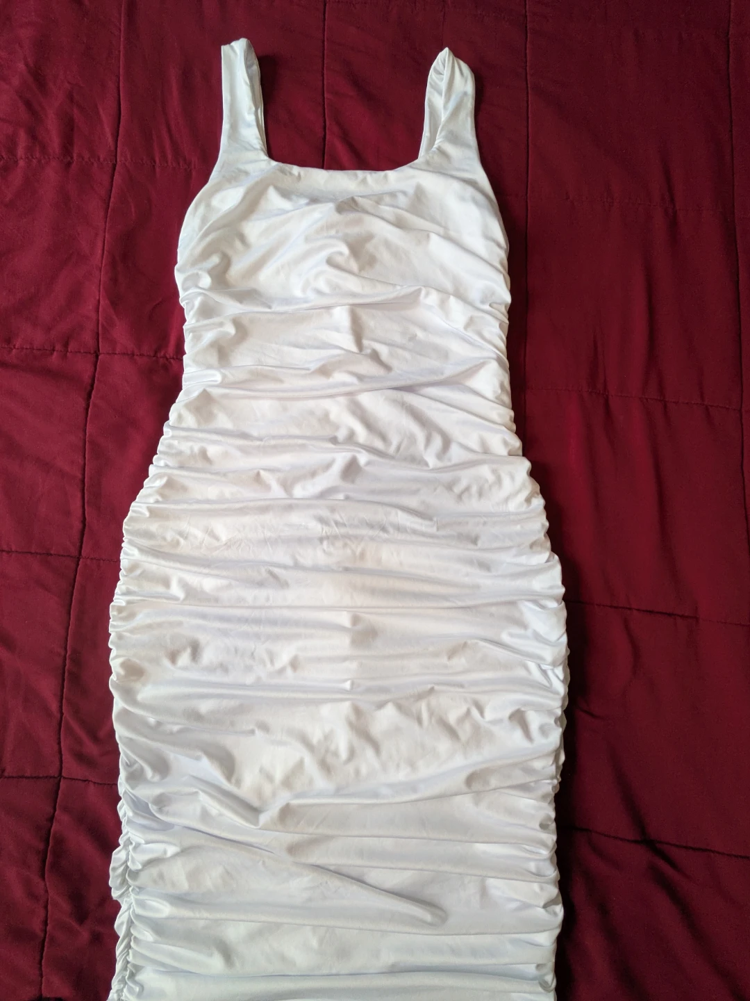 White Ruched Bodycon Dress