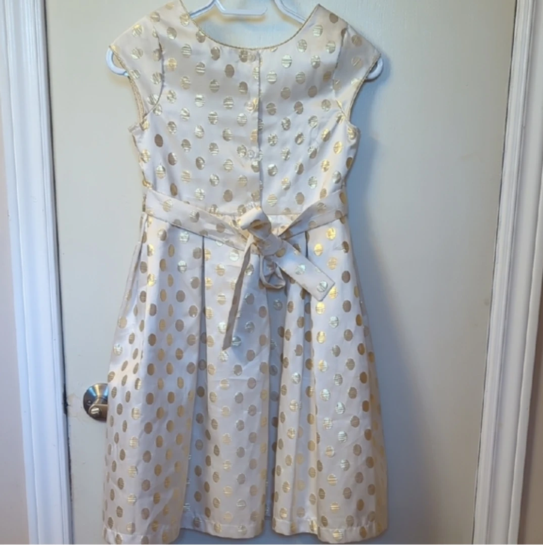 Jona Michelle Girls White/Gold Polka Dot Dress Size 10 - photo 3