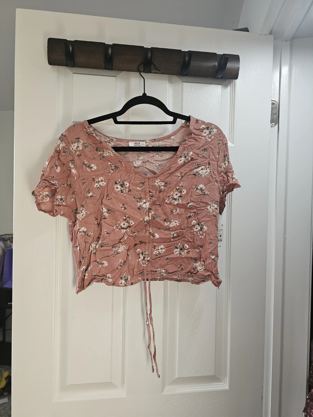 Ardene Pink Floral Ruched Drawstring Top size xl
