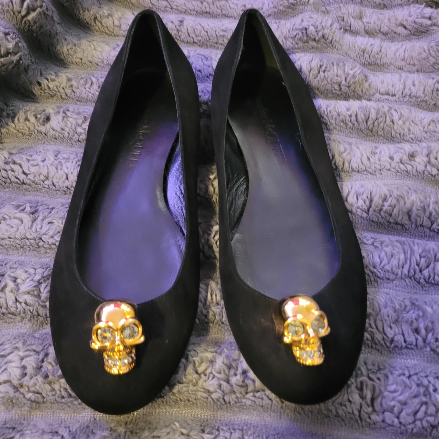 Alexander McQueen Black Suede Skull Ballet Flats 38/7.5us