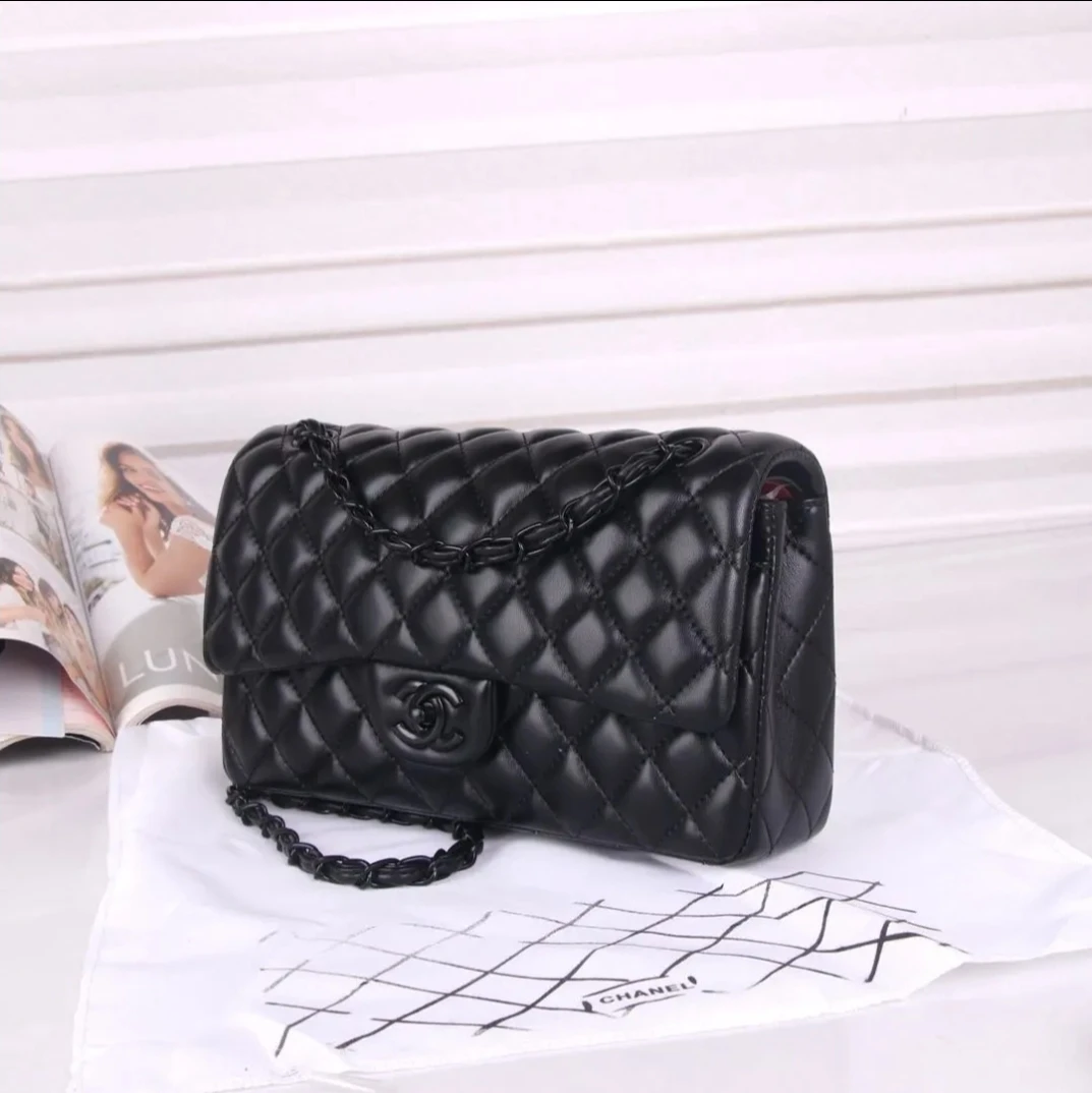 Black Quilted Leather Classic Flap Handbag