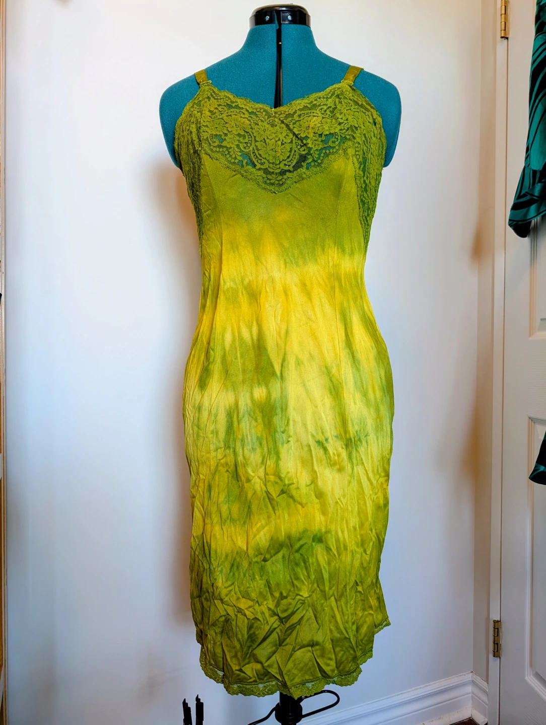 Lime Green Lace Trim Slip Dress