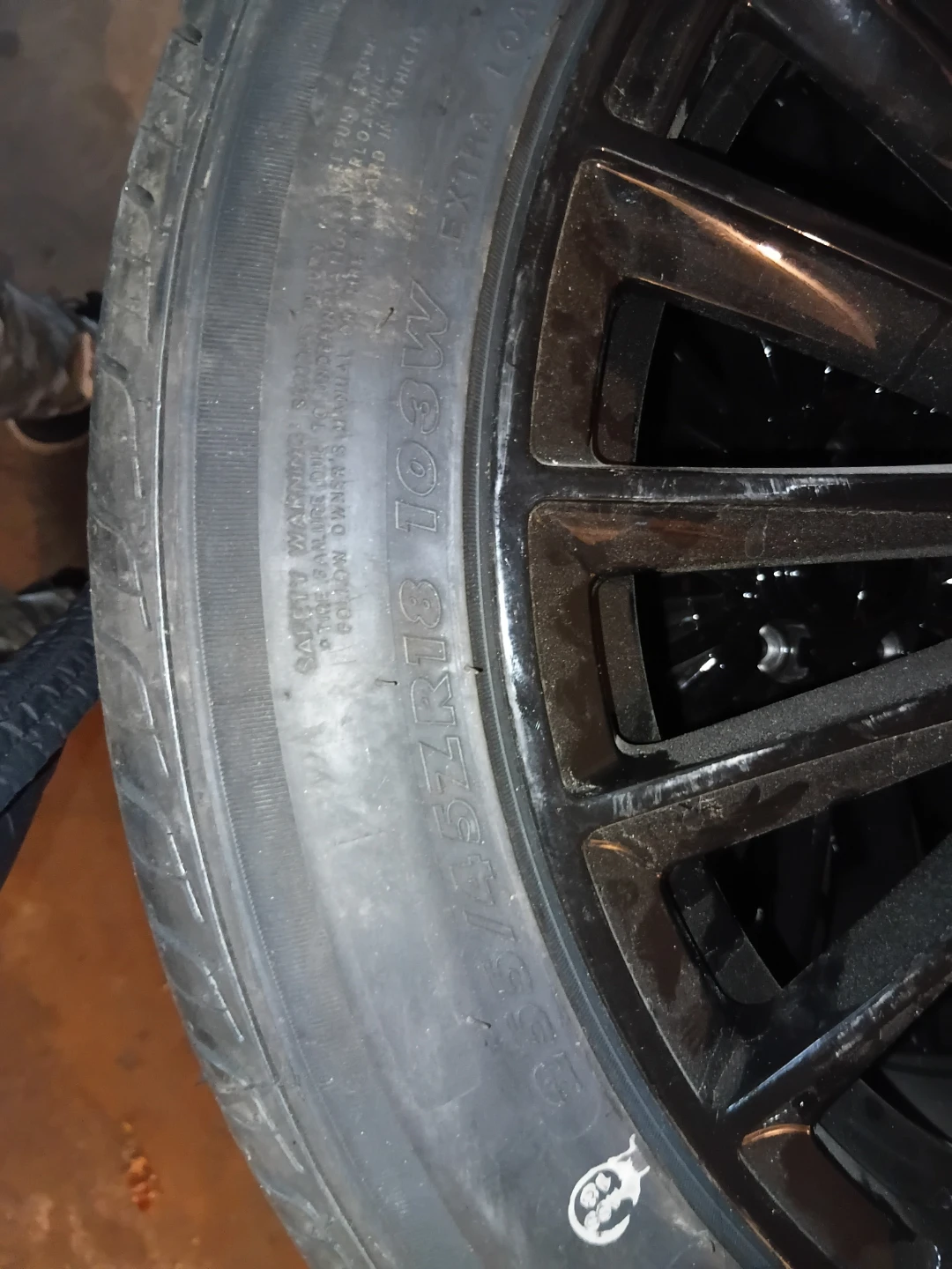 Set of 4 Black Alloy Wheels and Tires 235/45ZR18