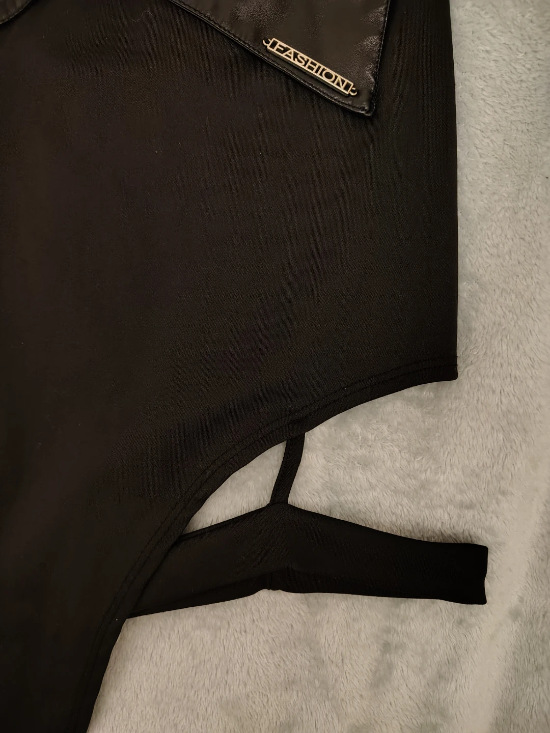Black Faux Leather Detail Asymmetrical Skirt - photo 2