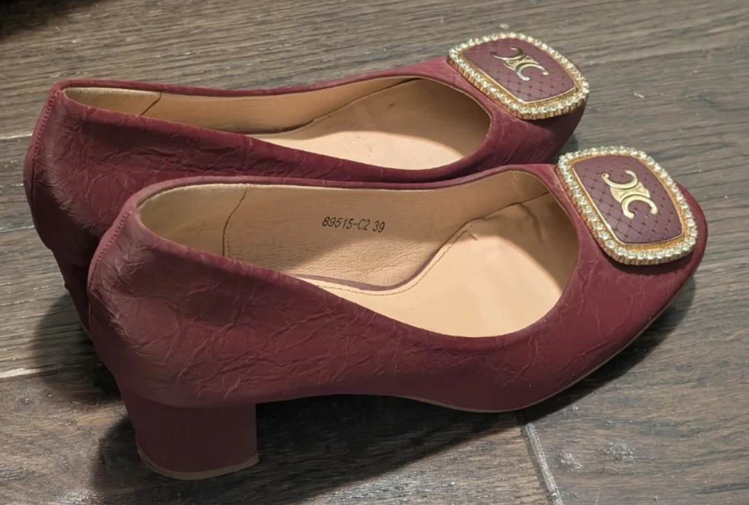 Women's Burgundy Pumps with Embellishment - Size 39