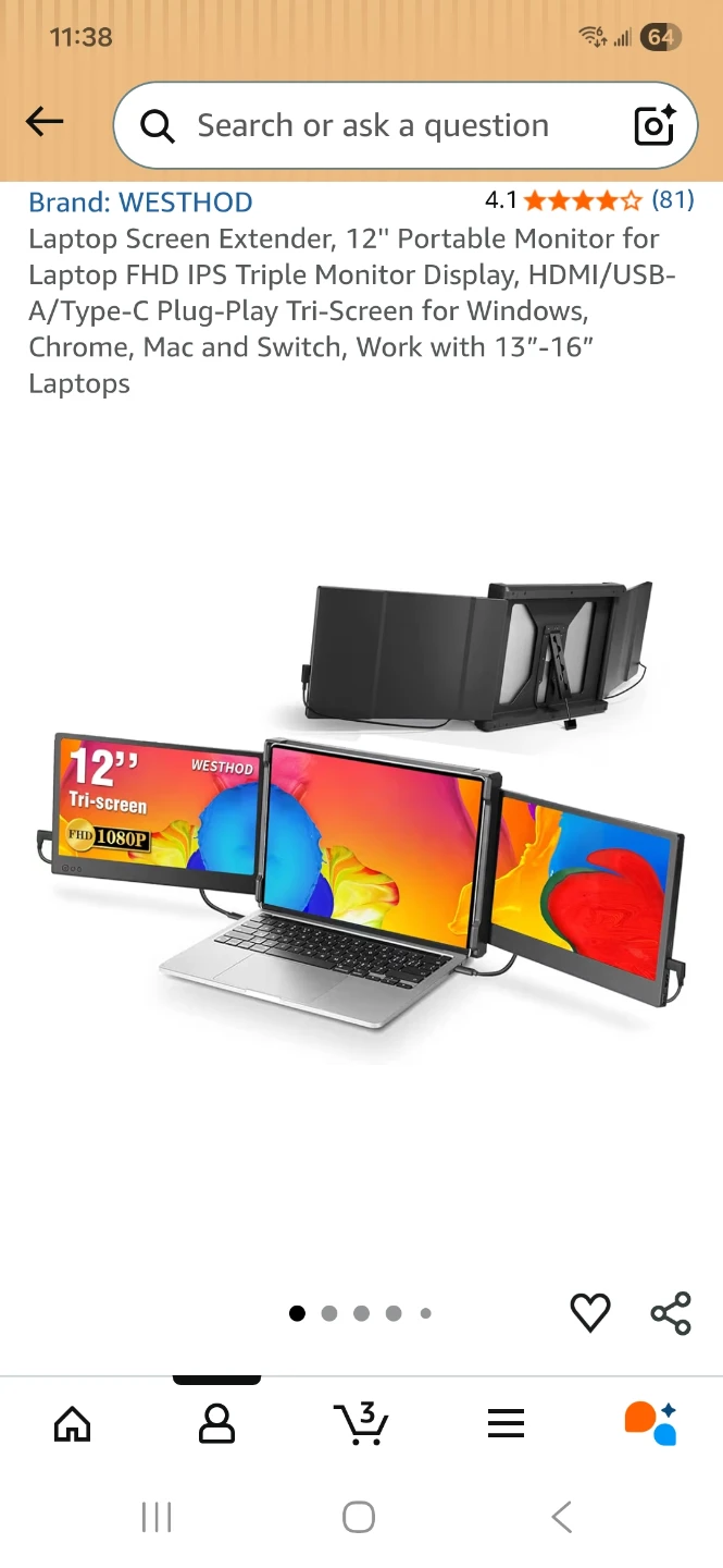 WESTHOD 12" Portable Triple Monitor Screen Extender for Laptops