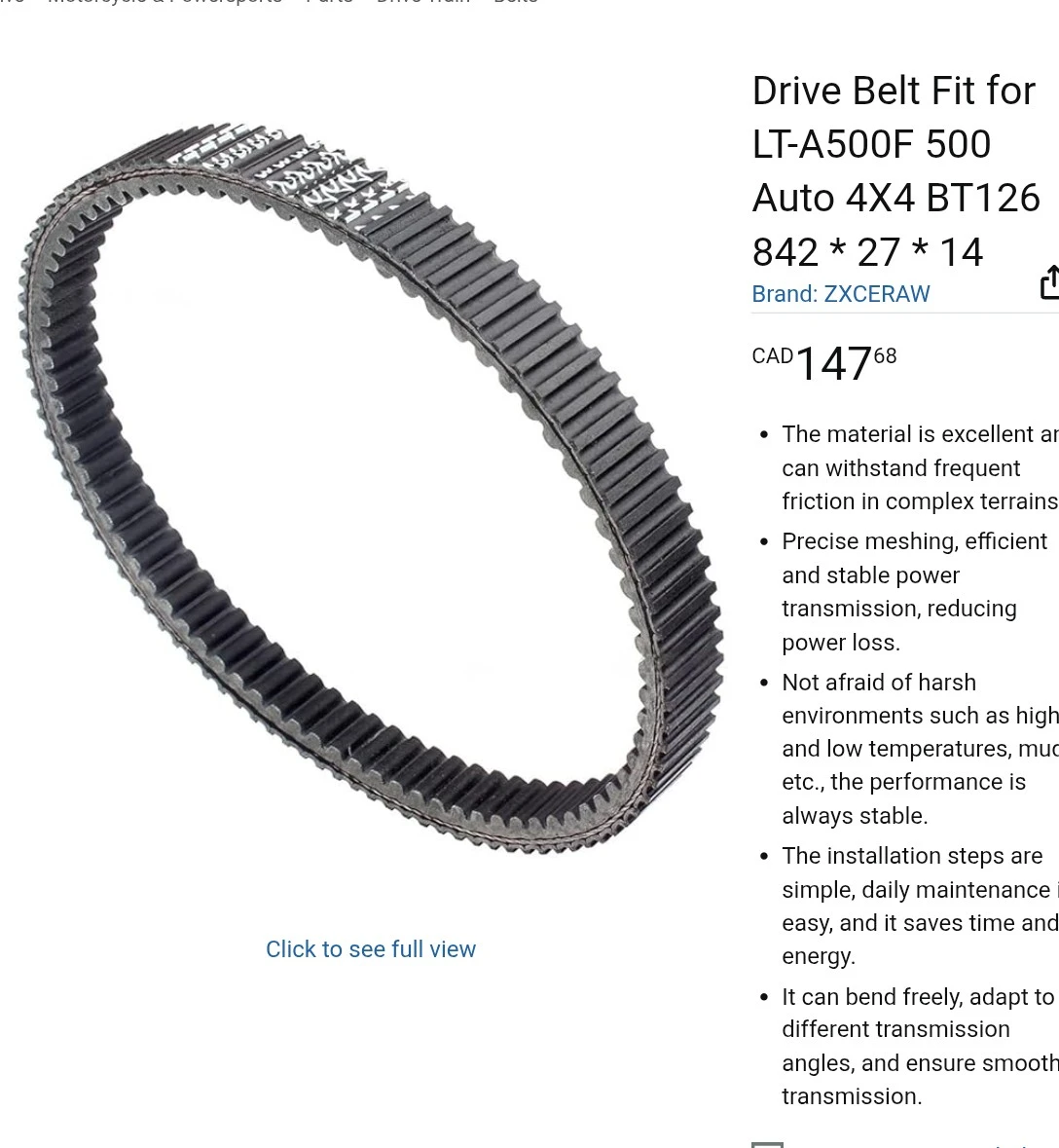 ZX CRAW Drive Belt for LT-A500F 500 Auto 4X4 BT126 - photo 3