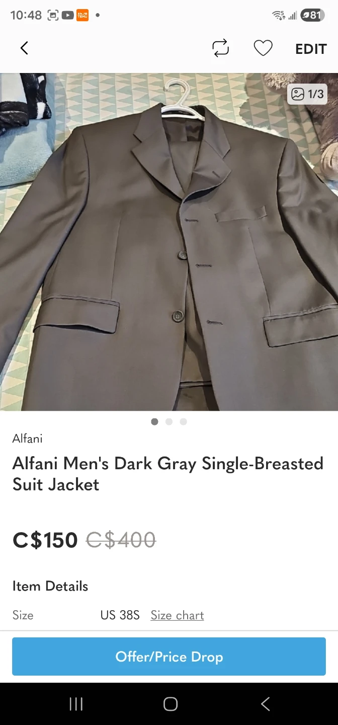 Alfani Men's Dark Gray Suit Jacket - photo 4