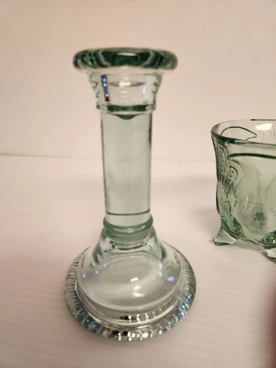 Glass Candlestick Holders and Small Embossed Glass Vase - photo 2