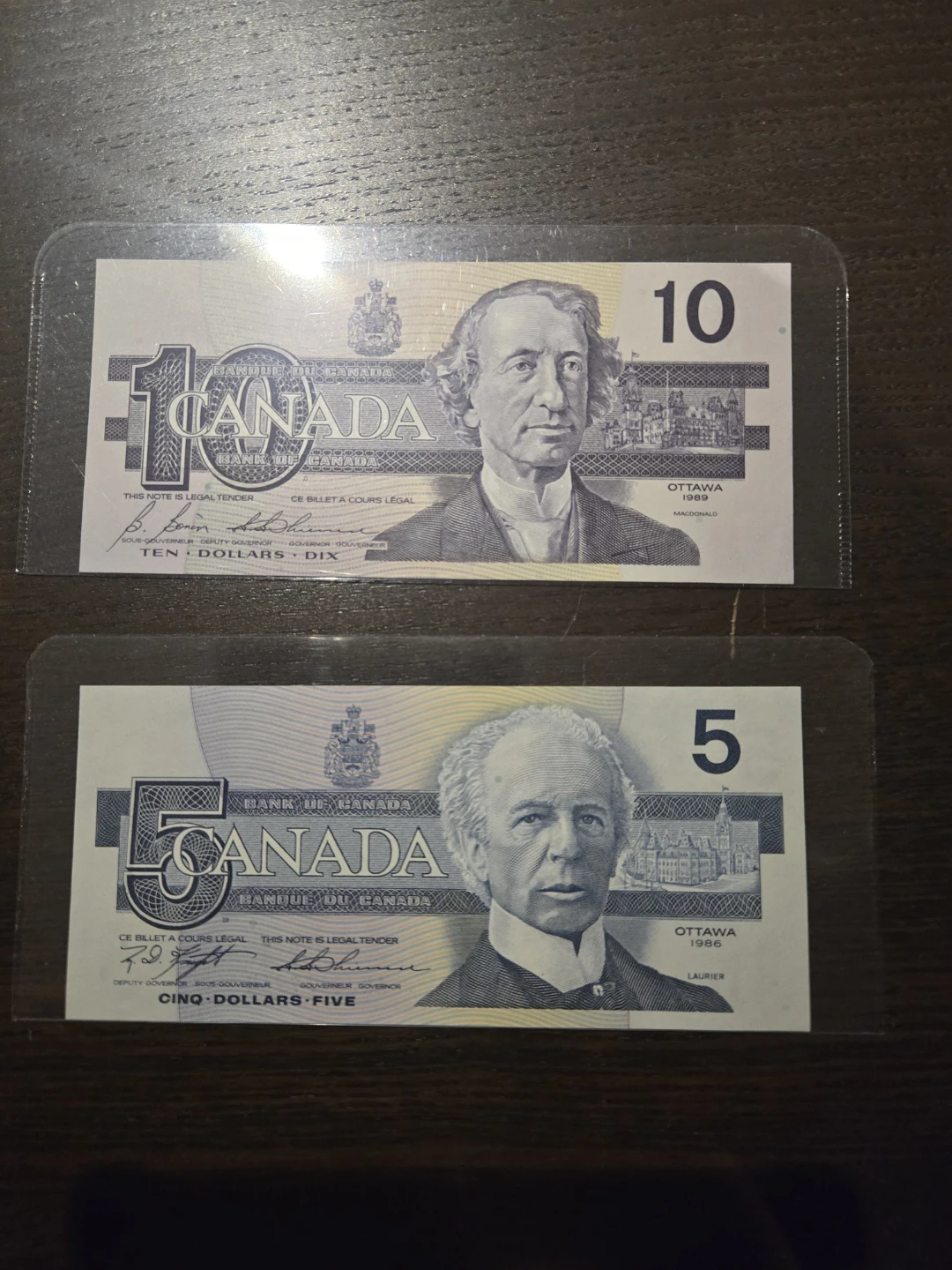 Brand new Canada 5 and 10 Dollar Bank Notes