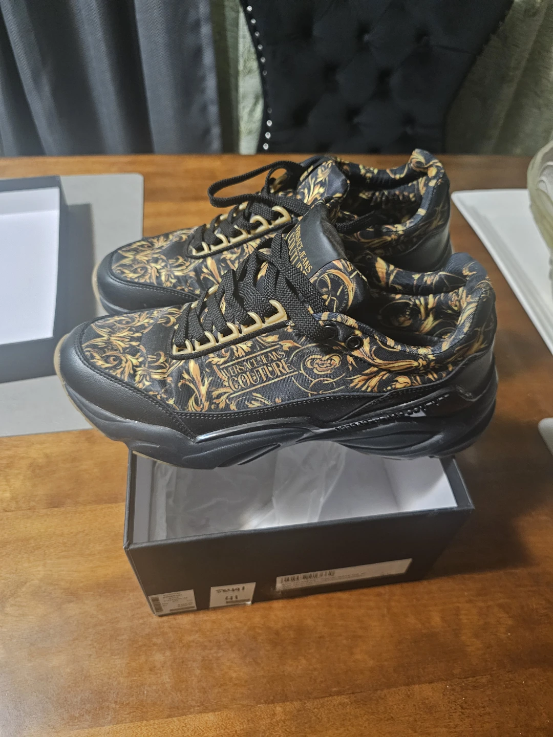 Versace Jeans Couture Black Gold Barocco Print Sneakers - photo 2