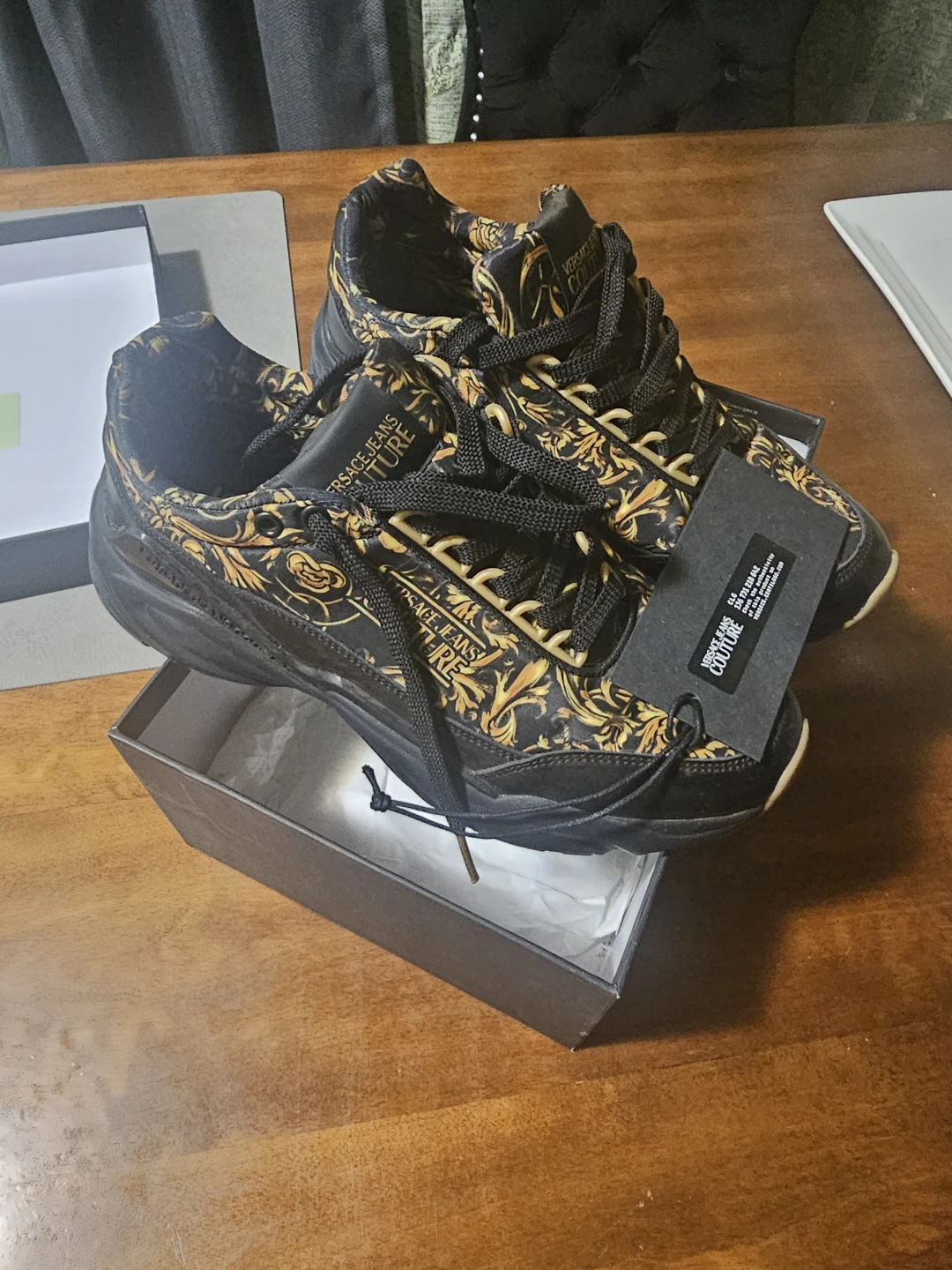 Versace Jeans Couture Black Gold Barocco Print Sneakers - photo 4