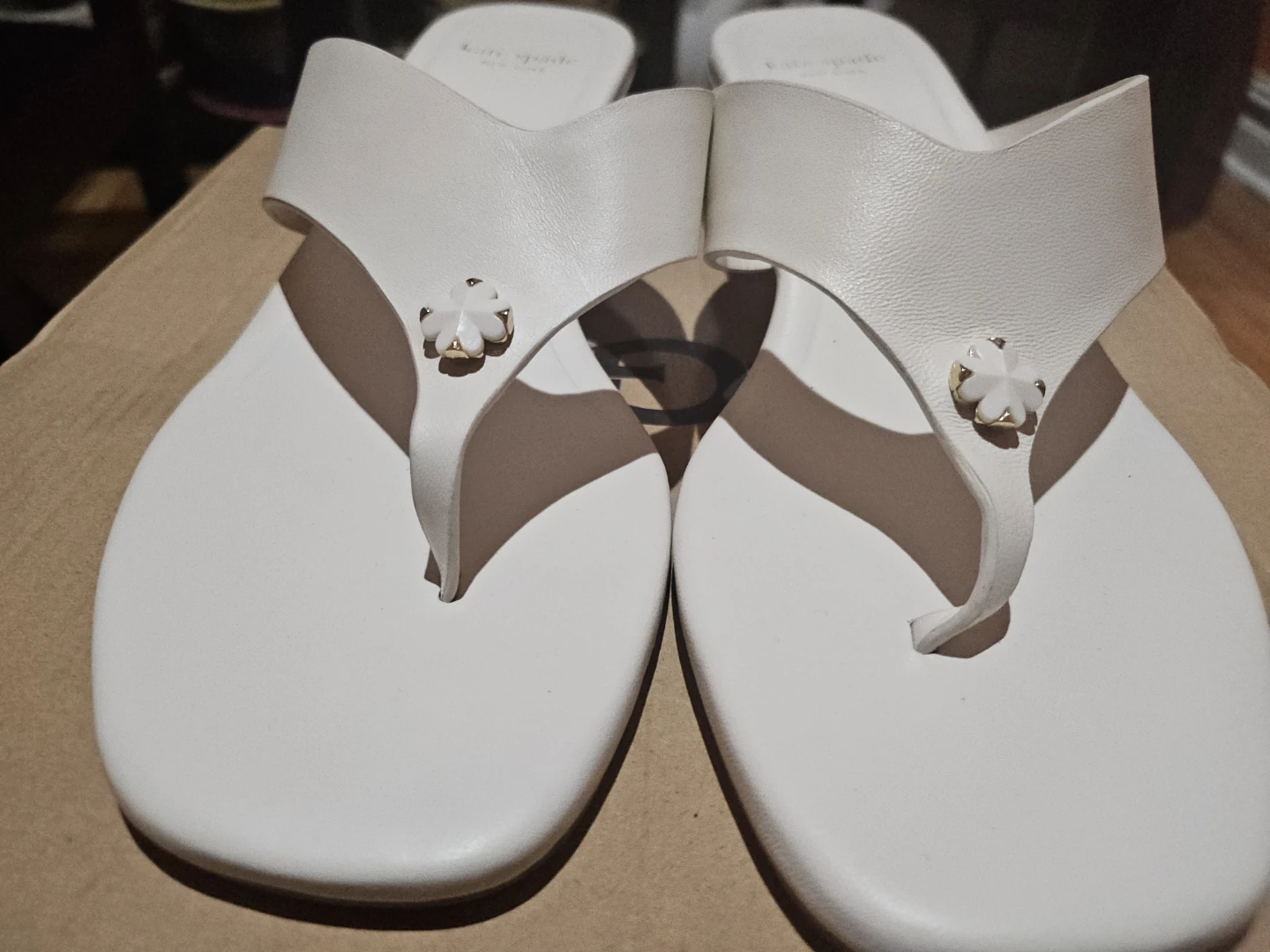 Kate Spade New York White Thong Sandals with Flower Accent