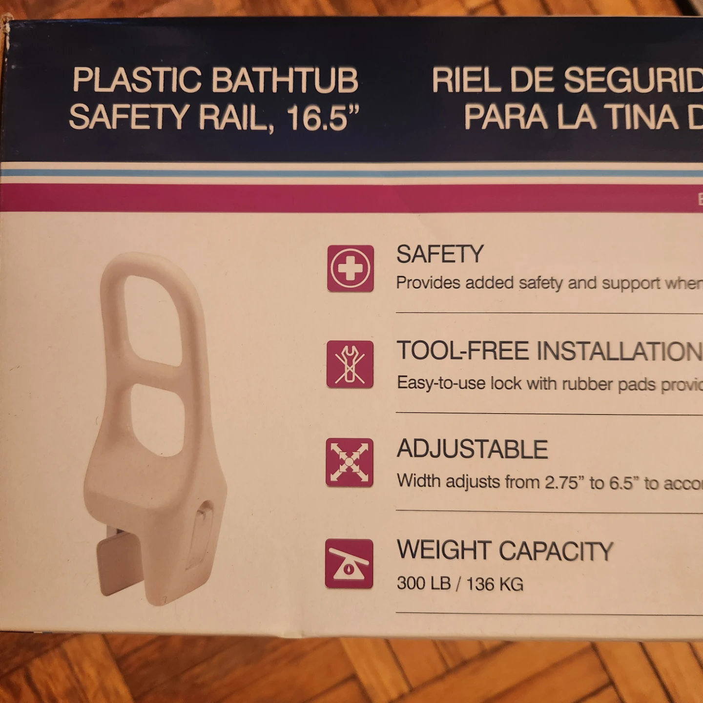 Drive Plastic Bathtub Safety Rail, 16.5"
