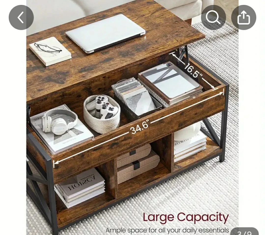 Lift Top Coffee Table with Storage Shelves - photo 2