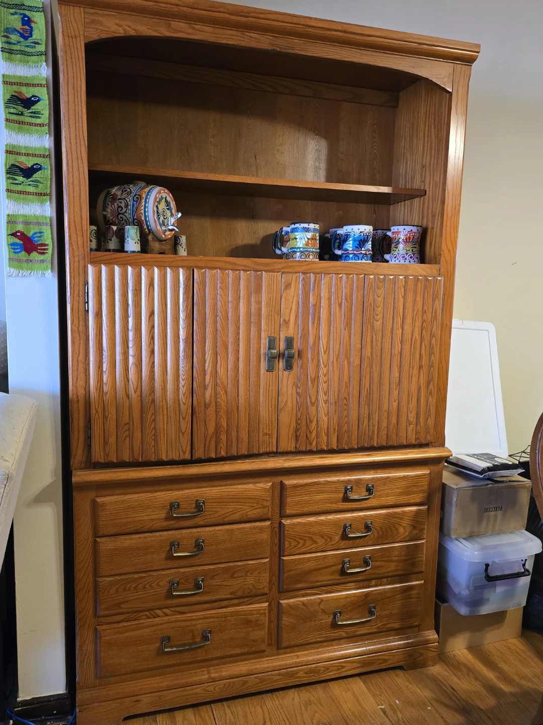 Solid Oak Hutch with Drawers and Cabinet