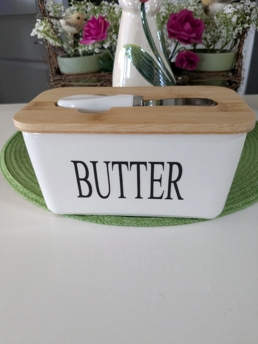 Ceramic Butter Dish with Bamboo Lid and Spreader
