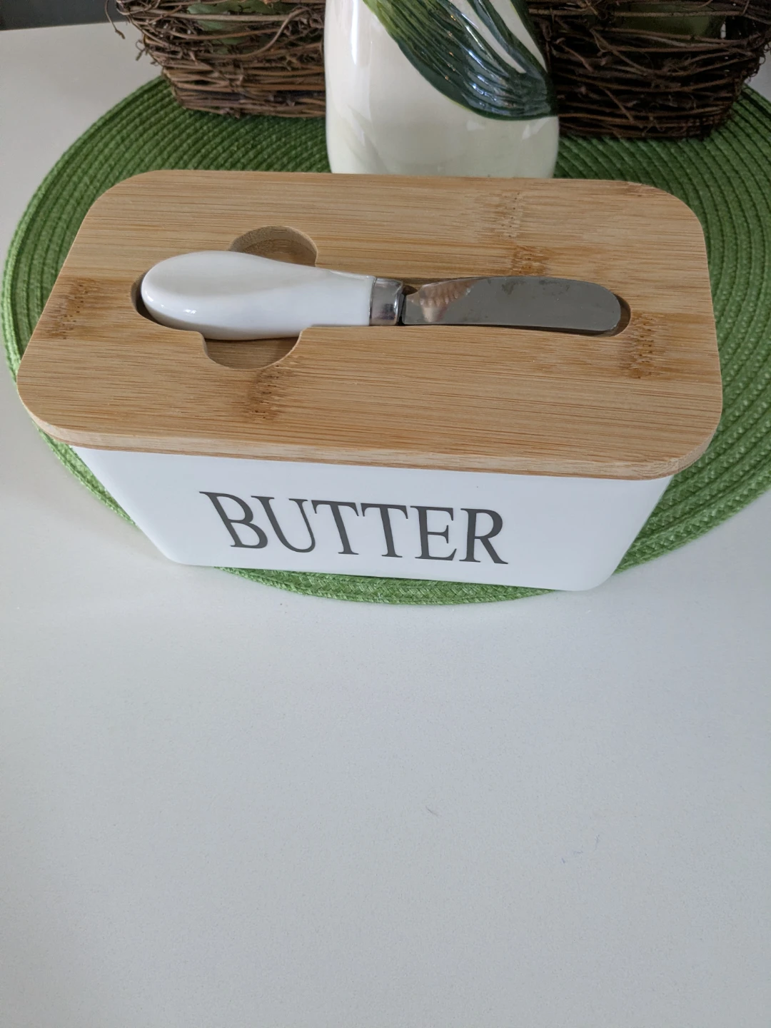 Ceramic Butter Dish with Bamboo Lid and Spreader - photo 2