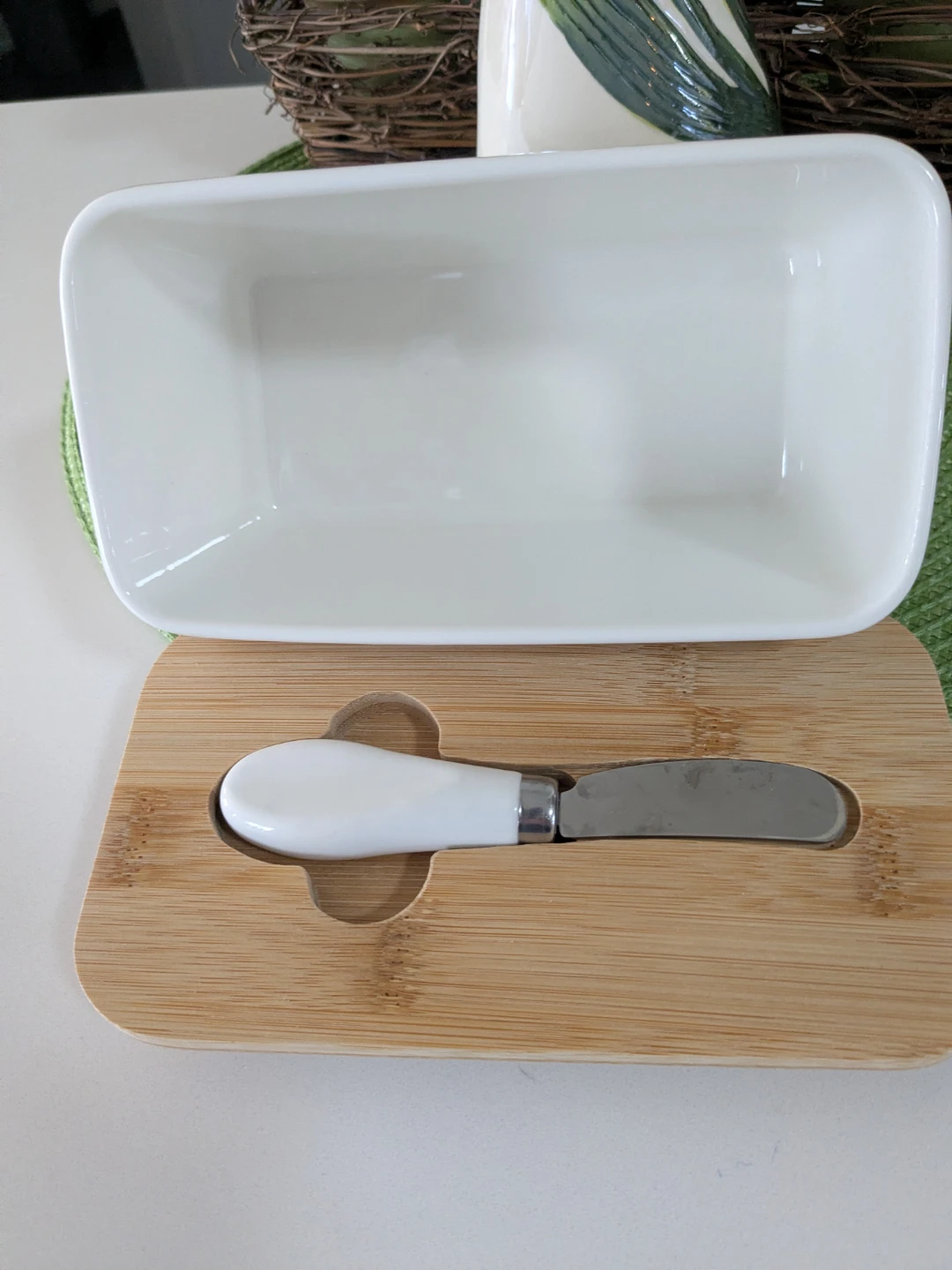 Ceramic Butter Dish with Bamboo Lid and Spreader - photo 3