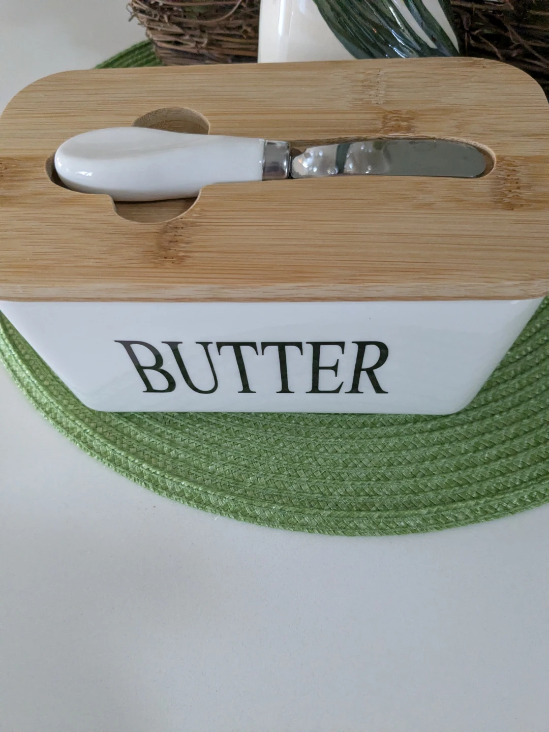 Ceramic Butter Dish with Bamboo Lid and Spreader - photo 4