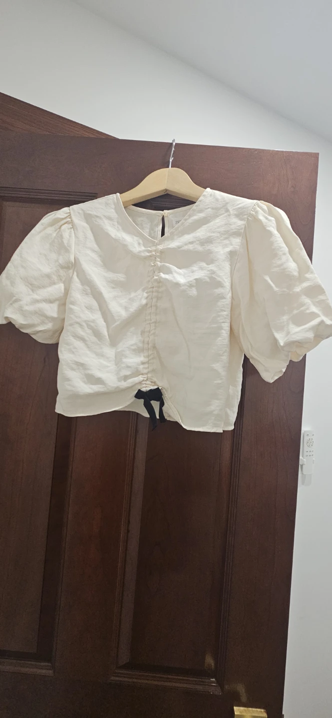 ZARA Cream Ruched Puff Sleeve Top - Size 13-14 Years