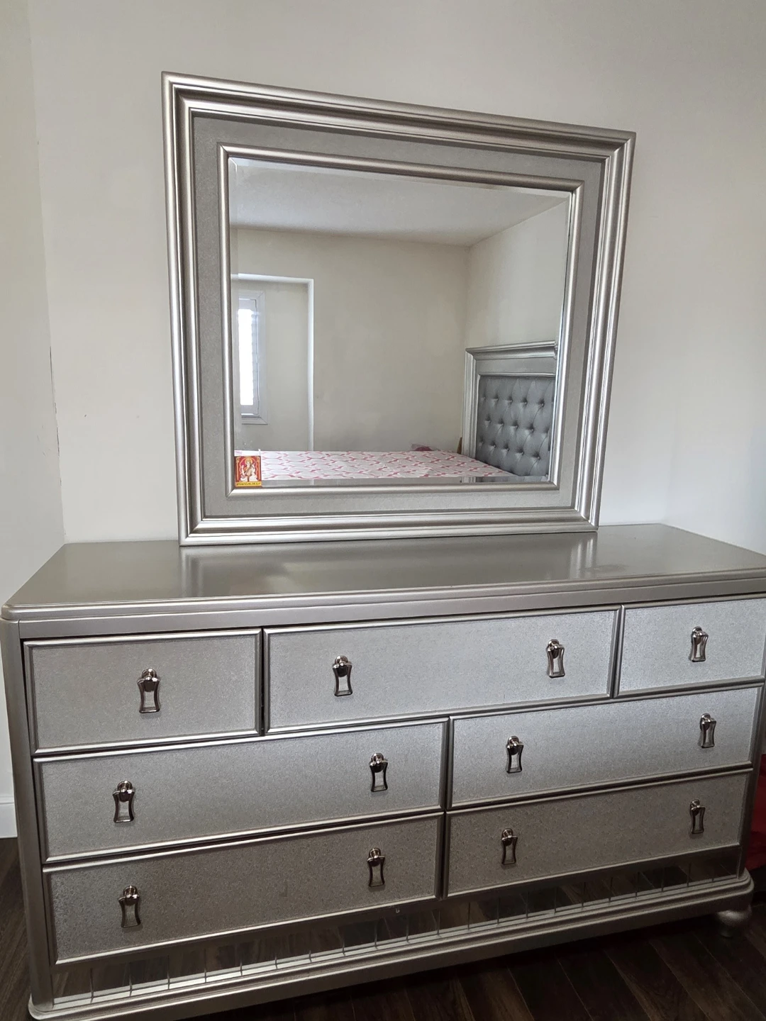 Silver 9-Drawer Dresser with Mirror
