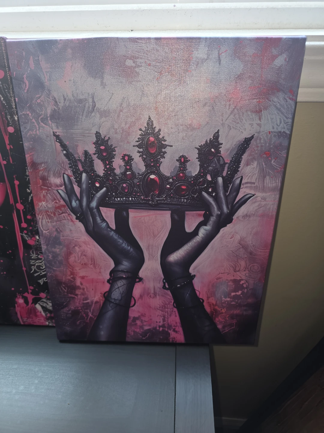 Triptych Canvas Wall Art - Woman Face, Lips, Crown - photo 3