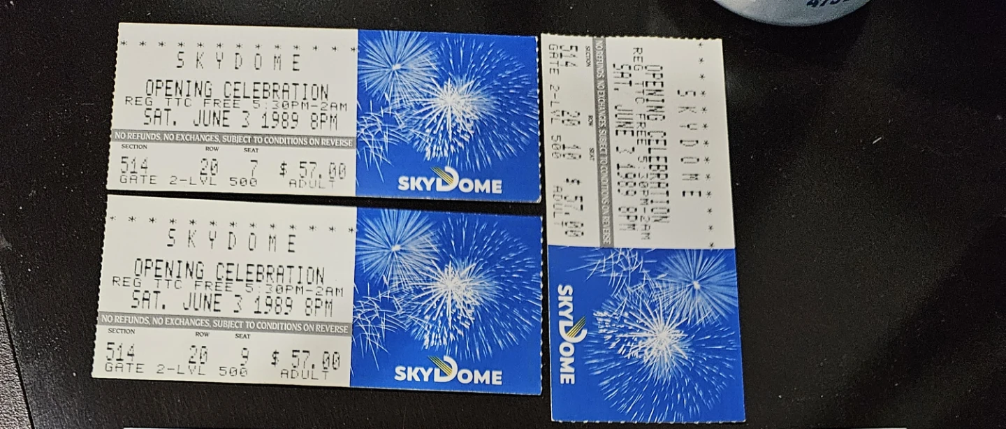 Skydome Opening Celebration Ticket stubs 1989. Toronto Blue Jays