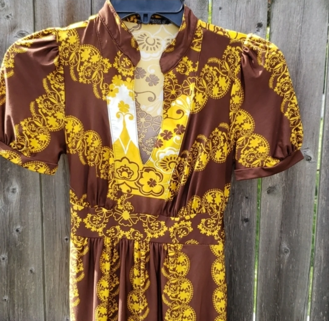 Janette Brown & Yellow Floral Print Midi Dress - photo 2