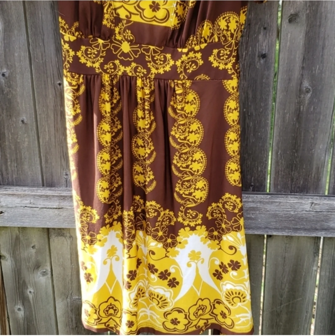 Janette Brown & Yellow Floral Print Midi Dress - photo 3