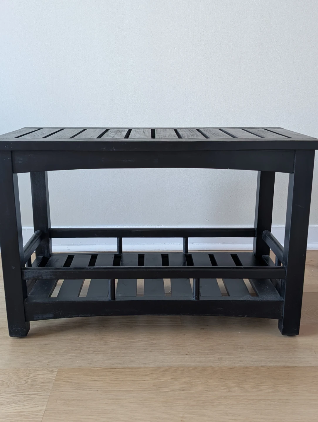 Black Wooden Bench with Shelf