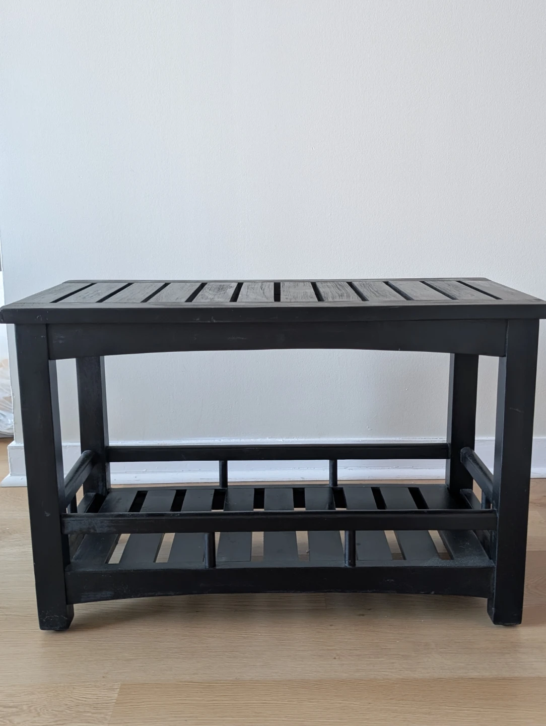 Black Wooden Bench with Shelf - photo 2