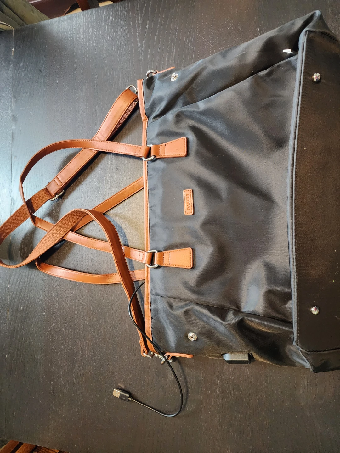 Black Tote Bag with Faux Leather Trim