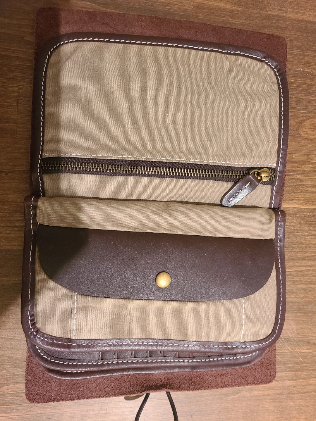 Brown Leather & Canvas Organizer clutch - photo 3