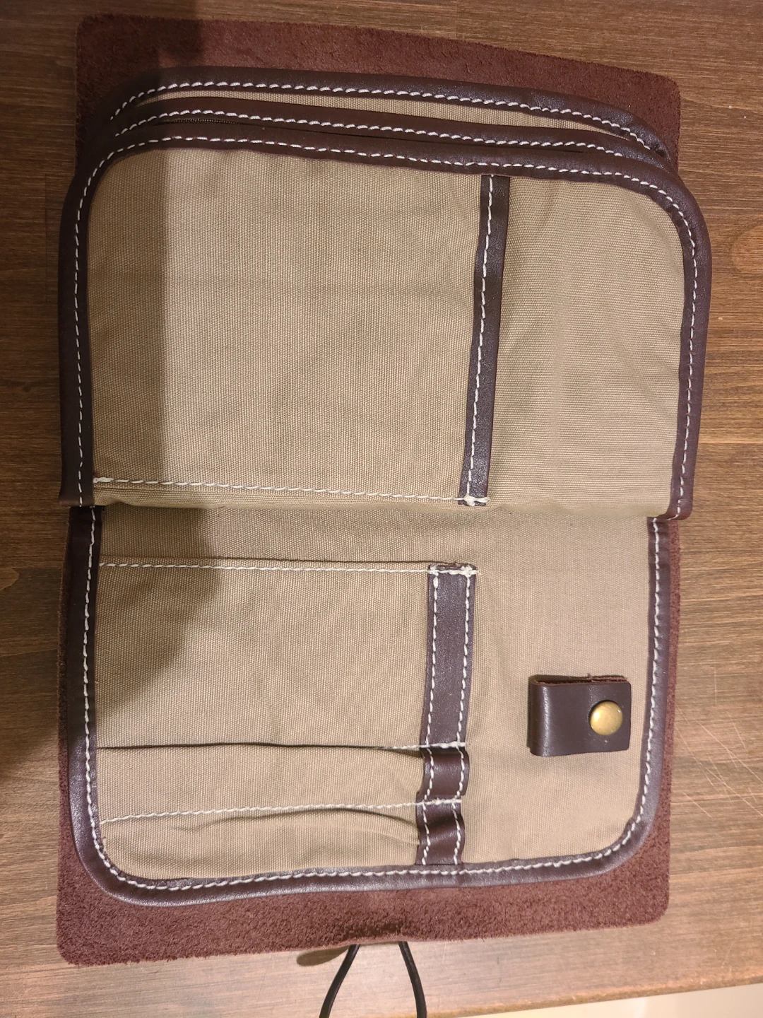 Brown Leather & Canvas Organizer clutch - photo 5