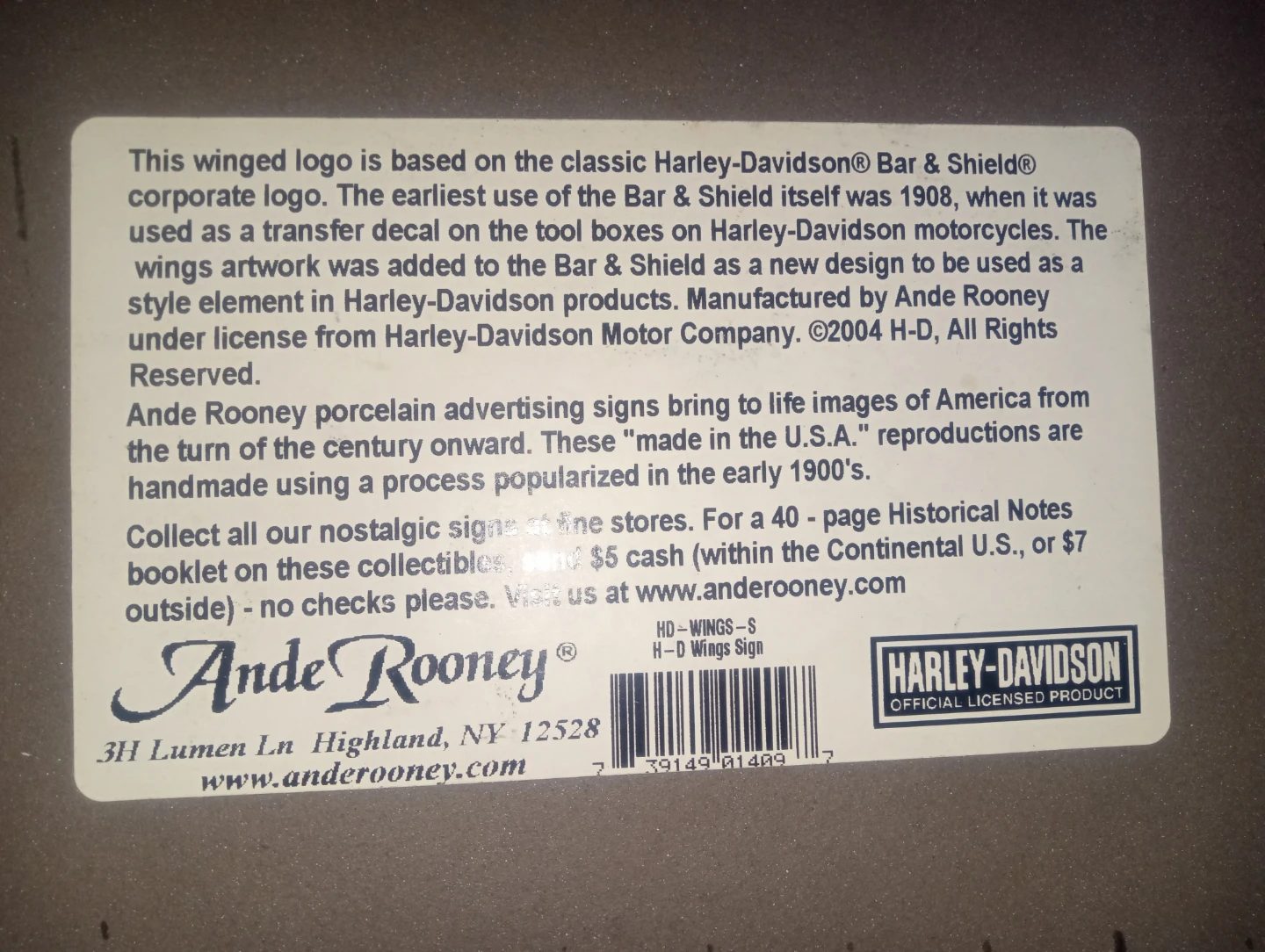 Harley-Davidson Bar & Shield Wings Logo Sign - photo 2