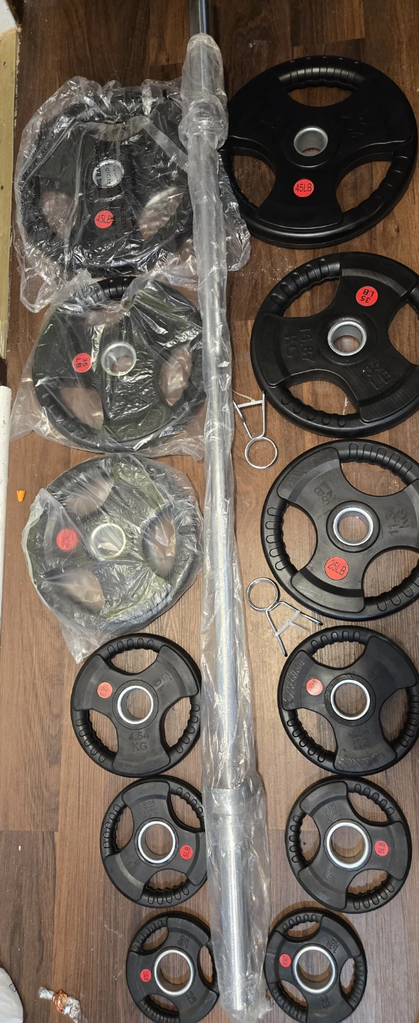 Weightlifting Barbell and Weight Plates Set - photo 2