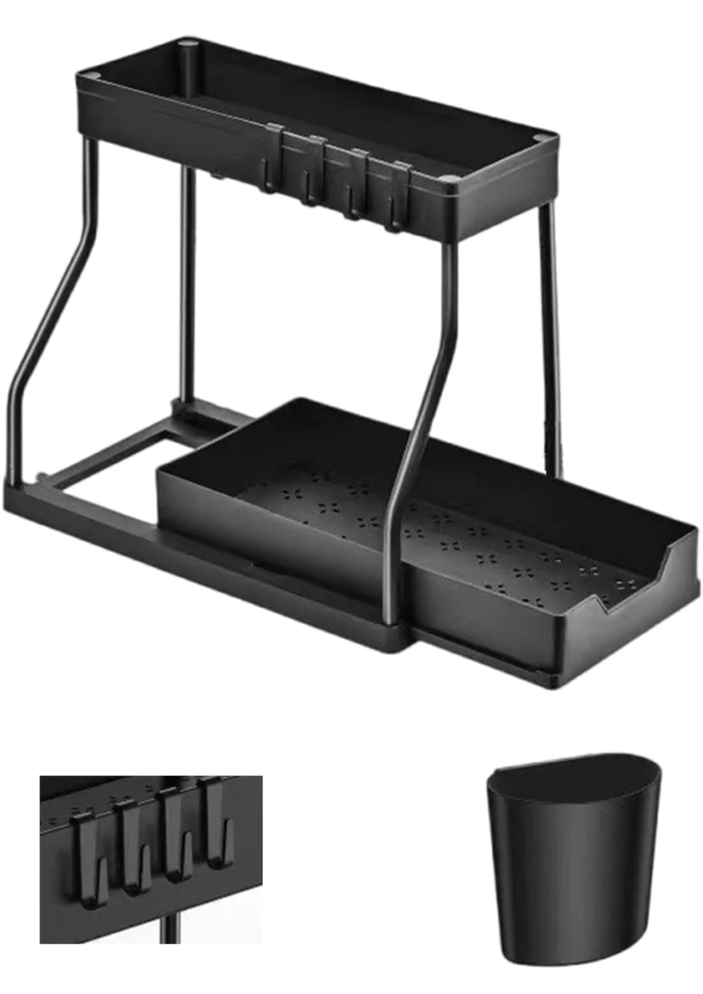 2-Tier Under Sink Organizer with Hanging Cup and Hooks - photo 2