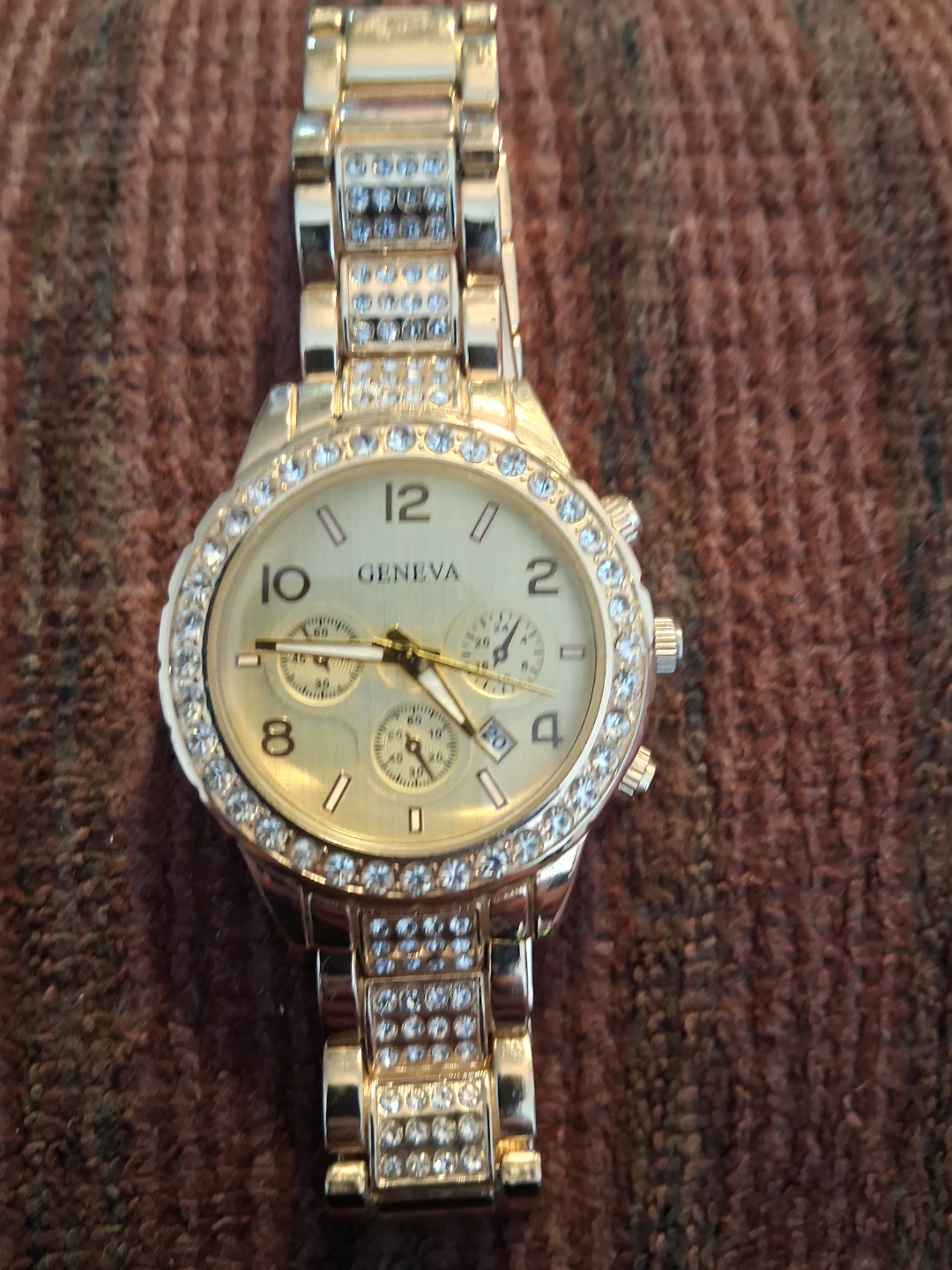 Geneva Gold Tone Watch with Rhinestones