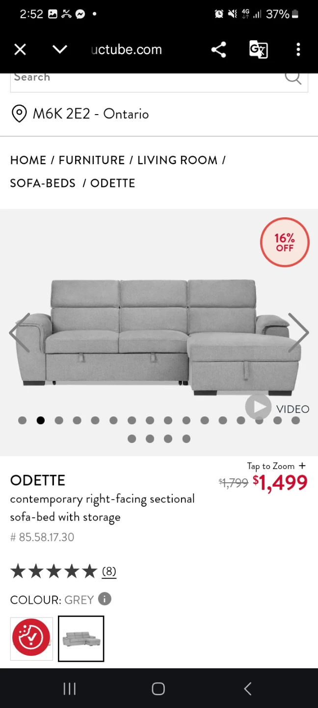 Odette Contemporary Right-Facing Sectional Sofa-Bed with Storage