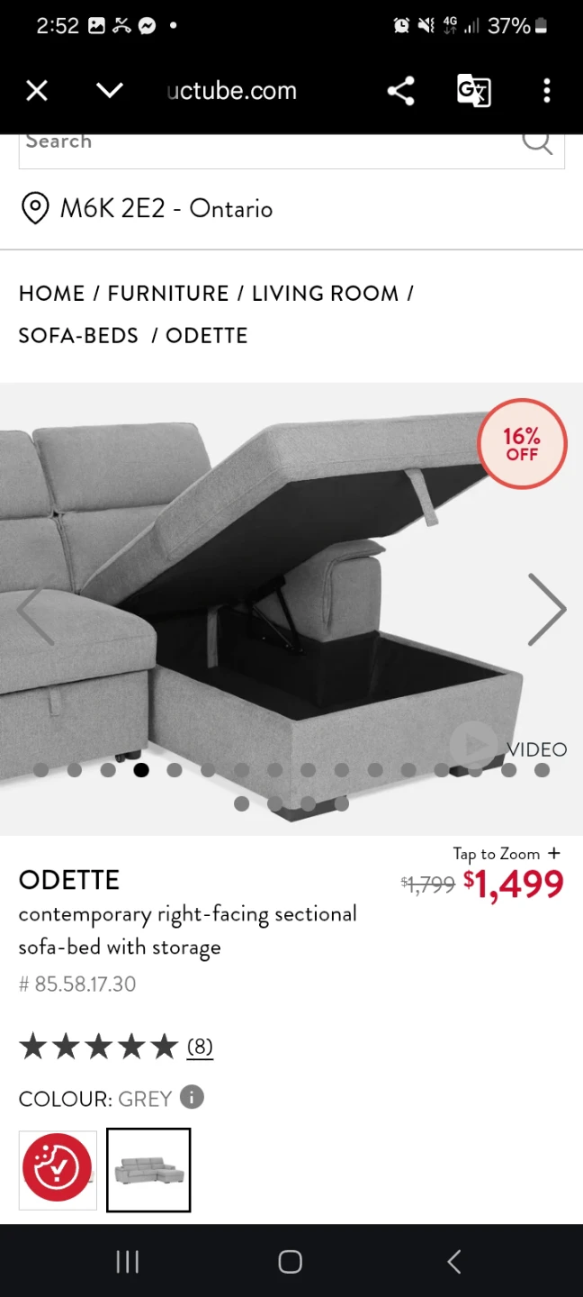 Odette Contemporary Right-Facing Sectional Sofa-Bed with Storage - photo 3