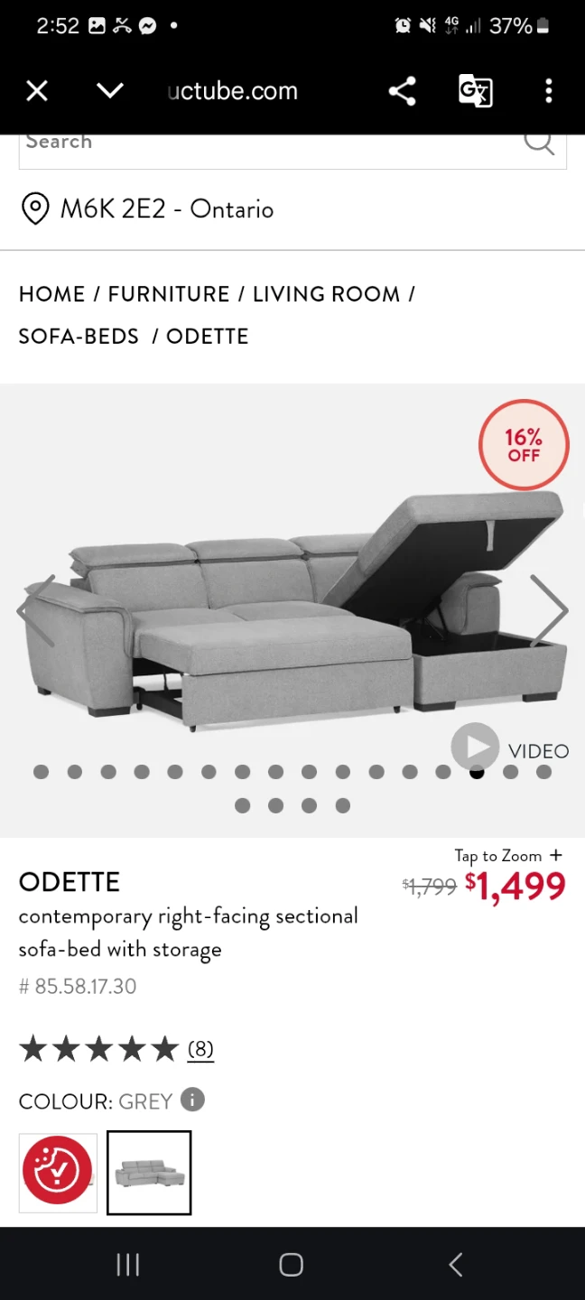 Odette Contemporary Right-Facing Sectional Sofa-Bed with Storage - photo 4