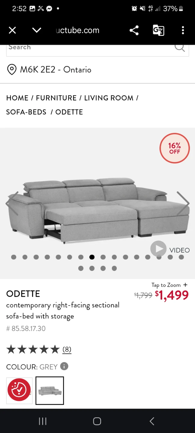 Odette Contemporary Right-Facing Sectional Sofa-Bed with Storage - photo 5