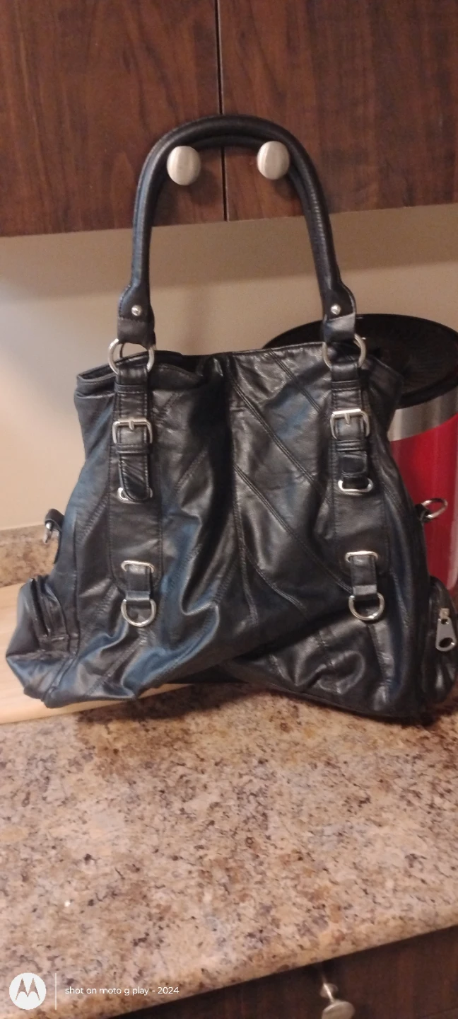 Black Faux Leather Shoulder Bag