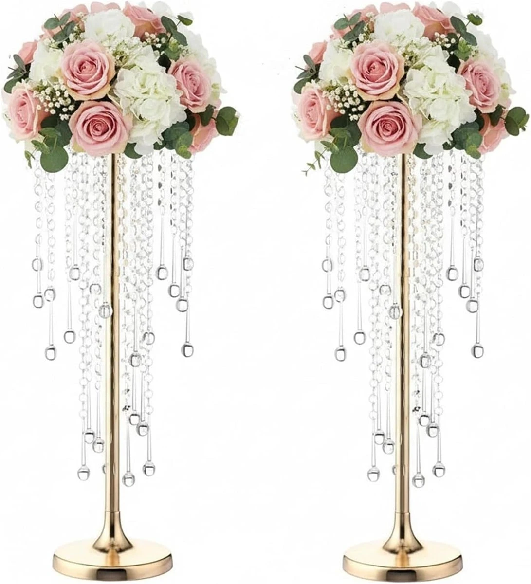 Set of 2 Gold Crystal Beaded  Vases for Events 2 feet hight - photo 3