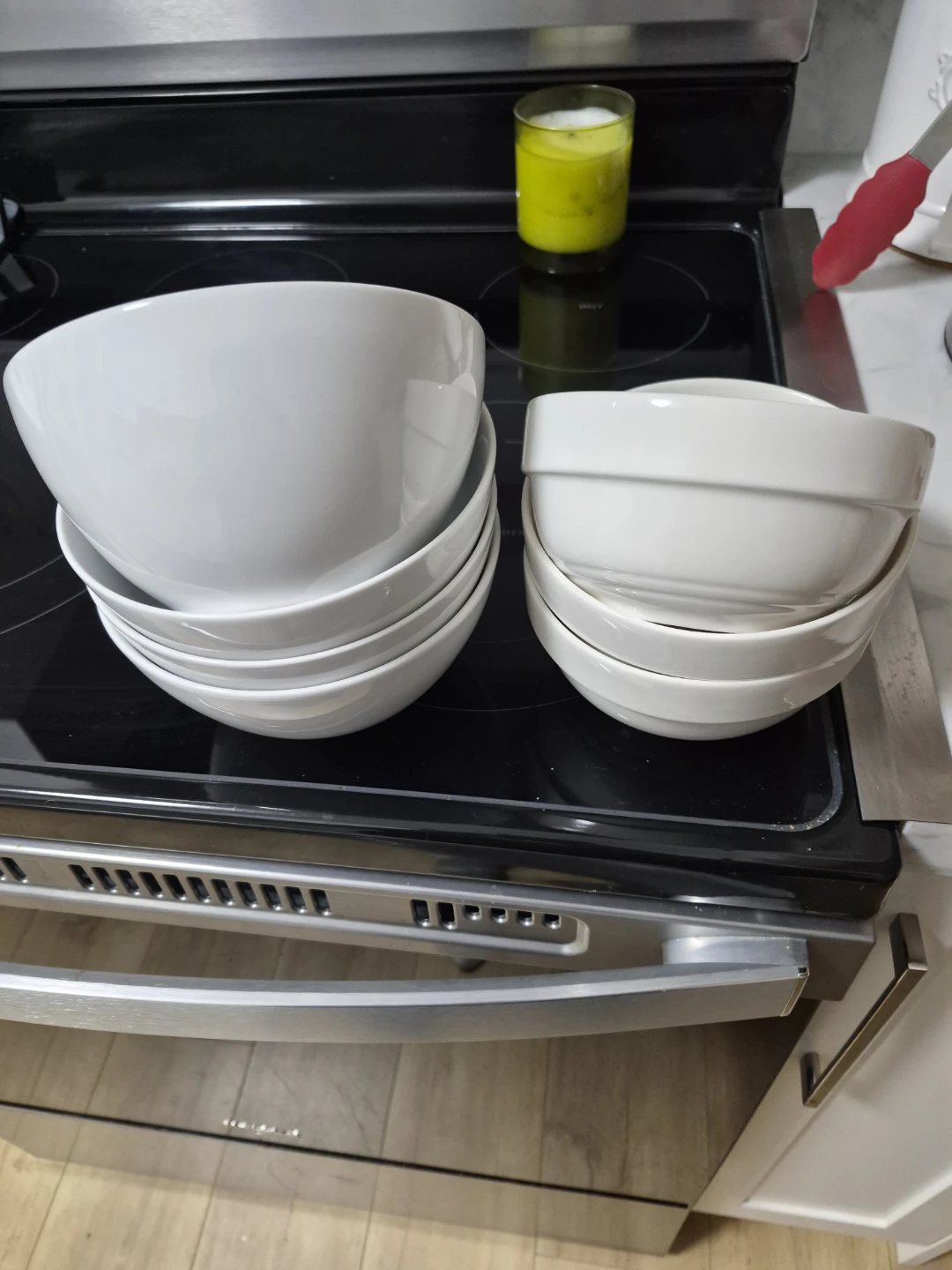 1 set of 4 and one set of 3 White Ceramic Serving Bowls